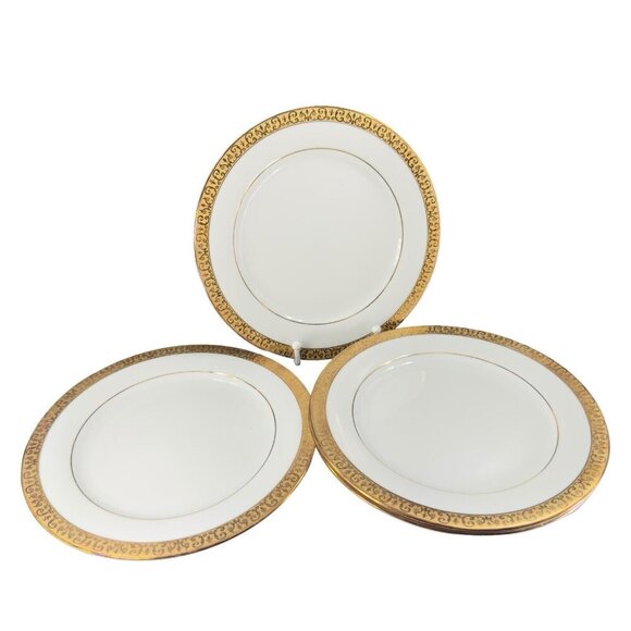 Royal Gallery Gold Dish Plates Macy 1991 Porcelain Made In Sri Lanka Set 4 VTG - Picture 1 of 12